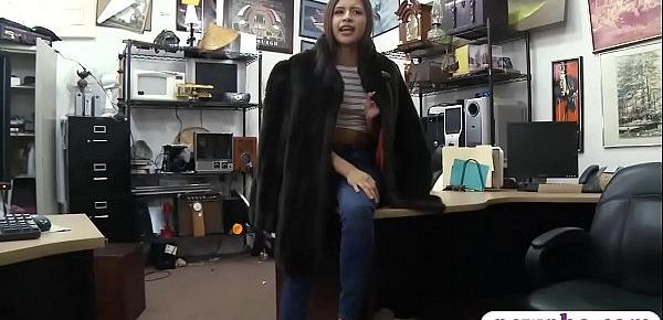  Cute babe in fur coat boned by pawn man at the pawnshop